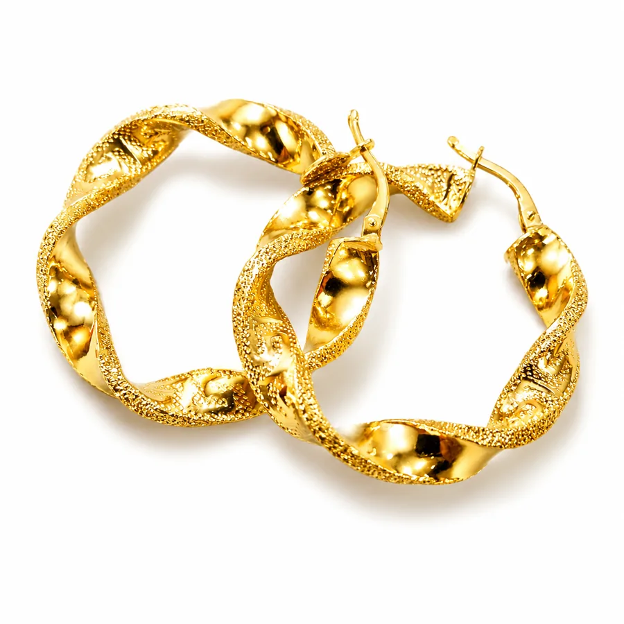 Cerchietti con greca in oro giallo 18 kt, diametro 3,5 cm