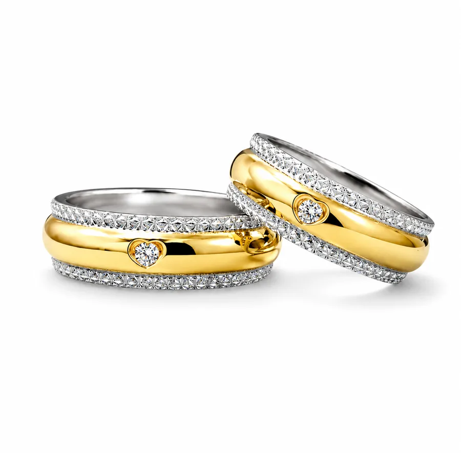 Fedi in oro 18 kt bicolore con diamanti e dettaglio cuore