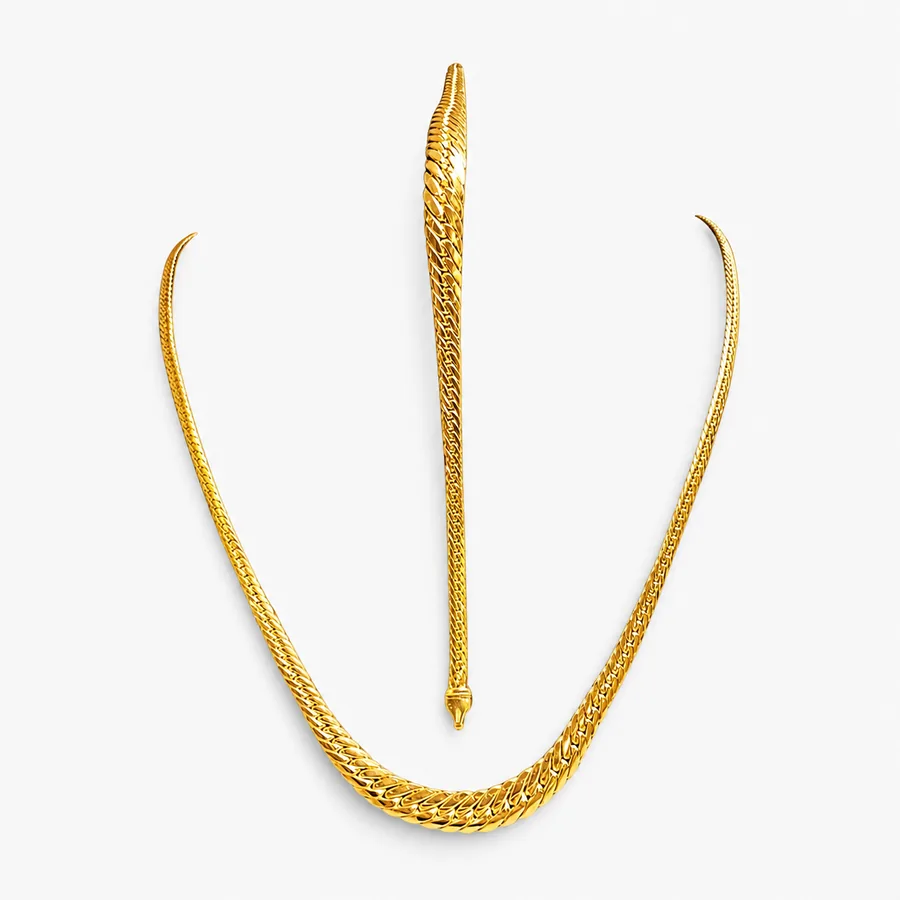 Parure girocollo e bracciale a maglia snake in oro giallo 18 kt